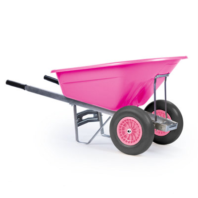 Kct 160L Wheelbarrow Pink Plastic Heavy Duty Garden Barrow 2 Twin Wheel Puncture Proof Solid Tyre Large Builder Equestrian Stable from B&Q