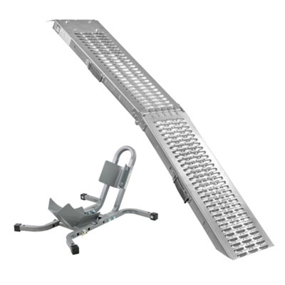 Kct Motorcycle Wheel Chock Stand Bike Front Wheel Paddock Motorbike Tire Parking Holder With Loading Ramp from B&Q