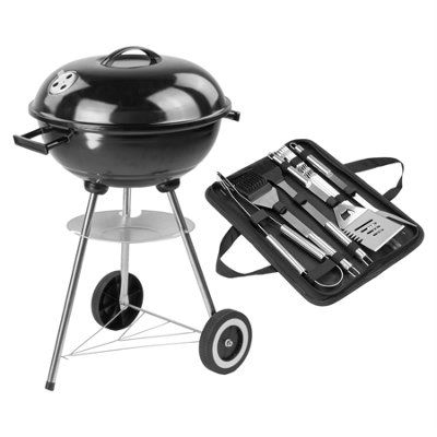Kct Compact Round Kettle Bbq Tool Set Charcoal Patio Barbecue Outdoor Barbeque Grill Steel Black With Lid Wheels Cooking Stove from B&Q