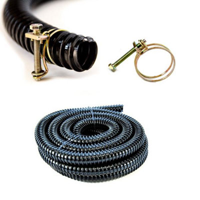 Pisces 5M Pond Hose 38mm With Clips Flexible Black Pvc Corrugated Pipe Double Wire For Water Butt Tubing Anti Kink Marine Ribbed from B&Q