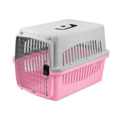 B&Q -  Portable Plastic Pet Travel Carrier For Cats/dogs/animals Transport BoxLarge Pink