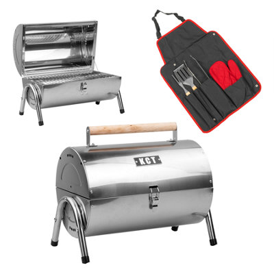 Kct Portable Bbq With Tool Kit Stainless Steel Barrel Barbeque Charcoal Tabletop Barbecue For Travel Camping Picnic Festival Grill from B&Q
