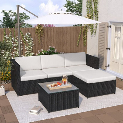 Mcc Direct Rattan Furniture Corner Sofa L Shaped Seating And Table Patio Garden Set Rupert Black