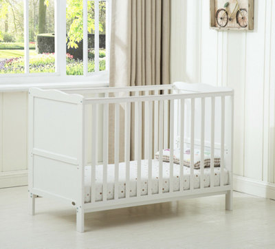 B&Q -  Solid Wooden Cot Bed Convertible Toddler Bed With Mattress Orlando White