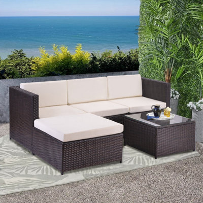 Mcc Direct Brown Rattan Furniture Corner Sofa L Shaped Seating And Table Patio Garden Set Rupert