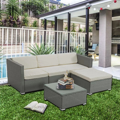 Mcc Direct Grey Rattan Furniture Corner Sofa L Shaped Seating And Table Patio Garden Set Rupert