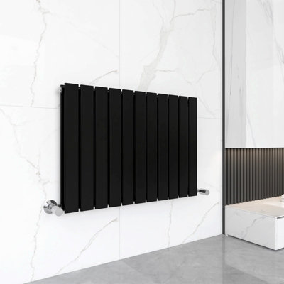 B&Q -  Radiator Double Panel (H)600mm Flat Panel Vertical Column Radiator Black