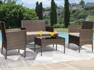 B&Q -  Rattan Garden Furniture Outdoor Patio Seating TableChairs And Sofa Set Roger Brown