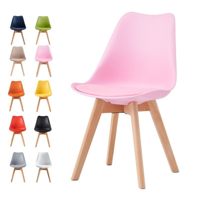 Mcc Direct Unisex Pink Single Dining Chair With Wooden Legs & Padded Cushion - Eva In - Image 5