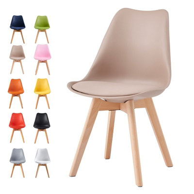 B&Q -  Single Dining Chair With Solid Wooden Legs And Seat Cushion Pad BrownEva By Mcc