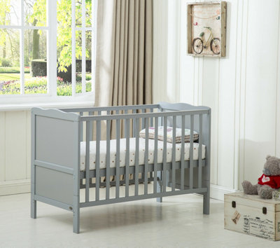 B&Q -  Solid Wooden Cot Bed Convertible Toddler Bed With Mattress Orlando Grey
