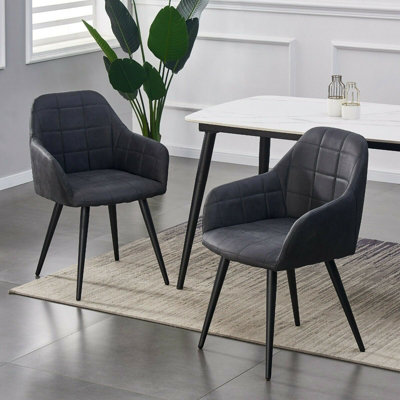 MCC Direct Set Of 2 Faux Suede Leather Dining Chairs With Arms Adrian Black from B&Q