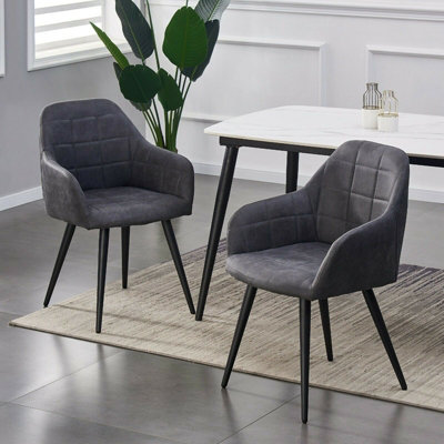 Mcc Direct Adrian Faux Suede Leather Dining Chairs Set Of 2 Dark/Grey