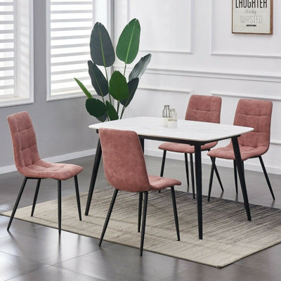 B&Q -  Henri Faux Suede Leather Dining Chairs Set Of 4 Pink