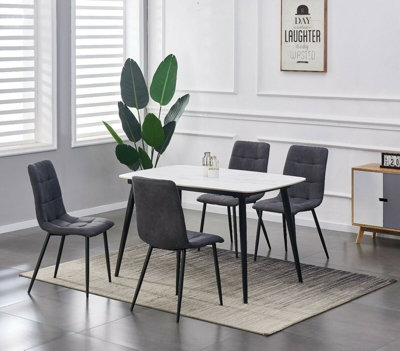 B&Q -  Henri Faux Suede Leather Dining Chairs Set Of 4 Dark Grey