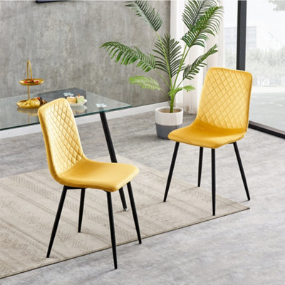 Mcc Direct Set Of 2 Lexi Velvet Fabric Dining Chairs With Metal Legs Yellow