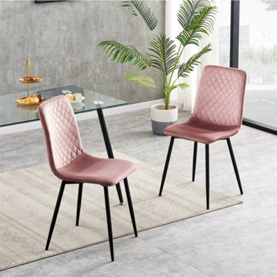 B&Q -  Set Of 2 Lexi Velvet Fabric Dining Chairs With Metal Legs Pink