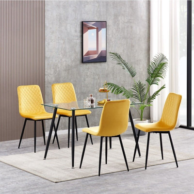 MCC Direct Dining Chairs Velvet Fabric Lexi Set Of 4 Yellow By Mcc