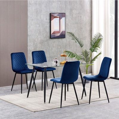 MCC Direct Dining Chairs Velvet Fabric Lexi Set Of 4 Blue By Mcc