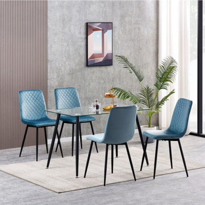 Mcc Direct Set Of 4 Lexi Velvet Fabric Dining Chairs With Metal Legs By Mcc Light/Blue