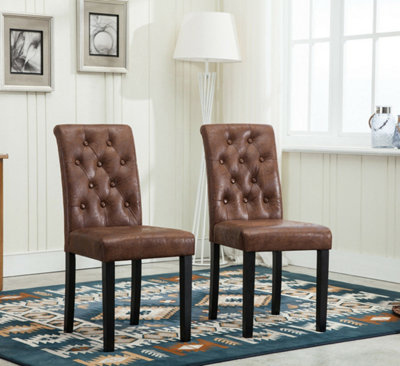 B&Q - Set Of 2 Tufted Button Back Suede Fabric Dining Chairs Brown By 