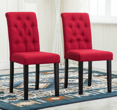 B&Q - Set Of 2 Tufted Button Back Fabric Dining Chairs Red By 