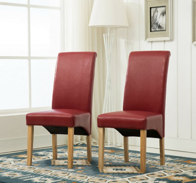 B&Q -  Set Of 2 Deluxe High Back Faux Leather Dining Chairs Red