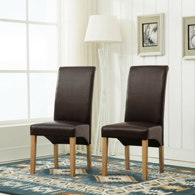 B&Q -  Set Of 2 Deluxe High Back Faux Leather Dining Chairs Brown