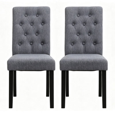 B&Q - Set Of 2 Tufted Button Back Fabric Dining Chairs Grey By 