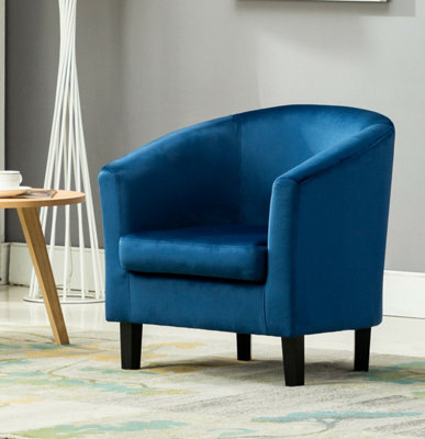 B&Q -  Velvet Fabric Tub Chair Armchair Club Chair Blue By Mcc