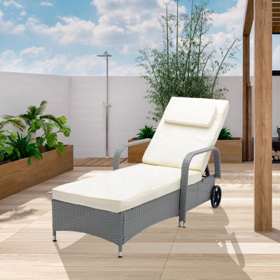 MCC Direct Rattan Reclining Sun Lounger Garden And Outdoor Sun Bed On WheelsGrey from B&Q