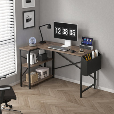Mcc Direct Grey Computer Desk Shaped Corner Desk With Adjustable Shelves - Lotus Distressed 100Cm