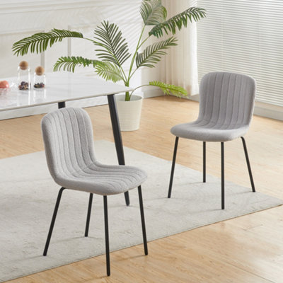 B&Q -  Set Of 2 Teddy Faux Fur Stitched Design Dining Chairs Light Grey Bella By Mcc