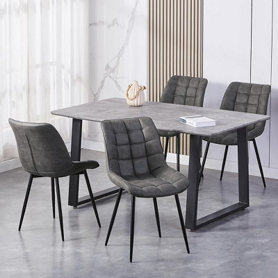 Mcc Direct Set Of 2 Suede Effect Dining Chairs Plush Padded Upholstered Accent Chair - Alba By Mcc Grey