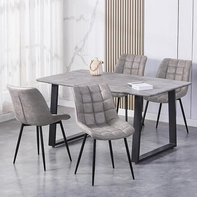 Mcc Direct Set Of 2 Suede Effect Dining Chairs Plush Padded Upholstered Accent Chair - Alba By Mcc Light/Grey