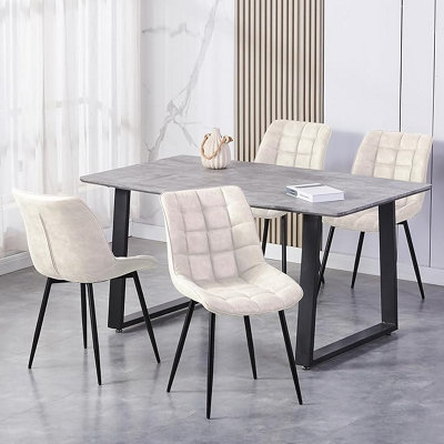Mcc Direct Set Of 2 Suede Effect Dining Chairs Plush Padded Upholstered Accent Chair - Alba By Mcc Beige