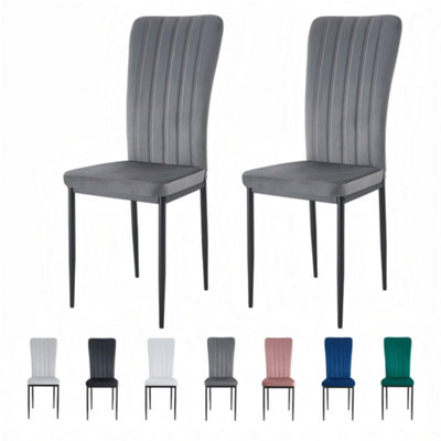 B&Q -  Set Of 2 Dark Grey Velvet Effect Dining Chairs Plush Padded Upholstered Accent ChairElle By Mcc