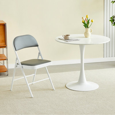 B&Q -  Single Folding Dining Chair Metal Frame Padded Seats Grey