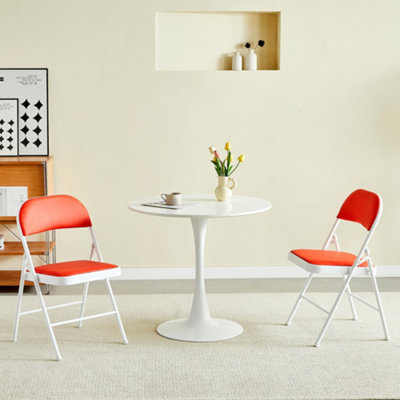 B&Q -  Set Of 2 Folding Dining Chairs Metal Frame Padded Seats Red