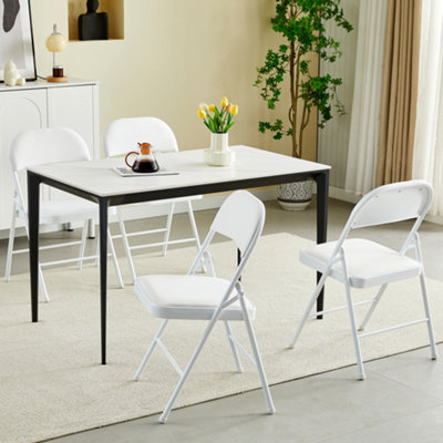 Rackhams White Set Of 4 Folding Metal Dining Chairs With Padded Seats - Image 7