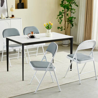 B&Q -  Set Of 4 Folding Dining Chairs Metal Frame Padded Seats Grey