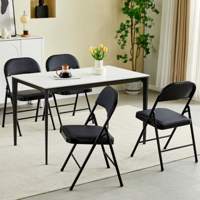 B&Q -  Set Of 4 Folding Dining Chairs Metal Frame Padded Seats Black