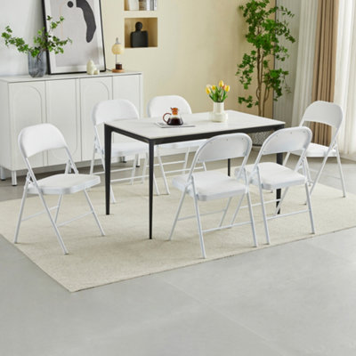 Mcc Direct Set Of 6 Folding Dining Chairs With Metal Frame And Padded Seats White