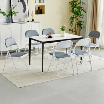 Mcc Direct Set Of 6 Folding Dining Chairs With Metal Frame And Padded Seats Grey