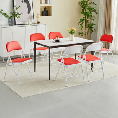 Mcc Direct Set Of 6 Folding Dining Chairs With Metal Frame And Padded Seats Red