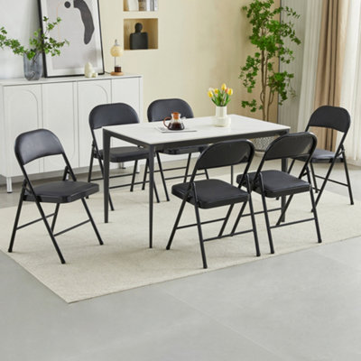 B&Q -  Set Of 6 Folding Dining Chairs With Metal Frame And Padded Seats Black