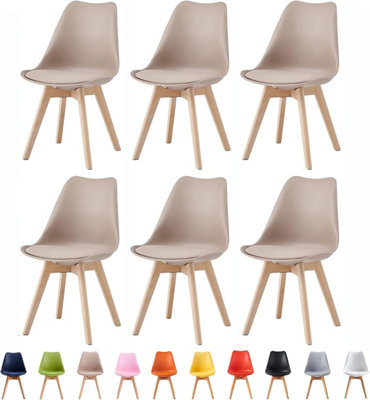 B&Q -  Set Of 6 Dining Chairs With Solid Wooden Legs And Seat Cushion Pads In BrownEva By Mcc
