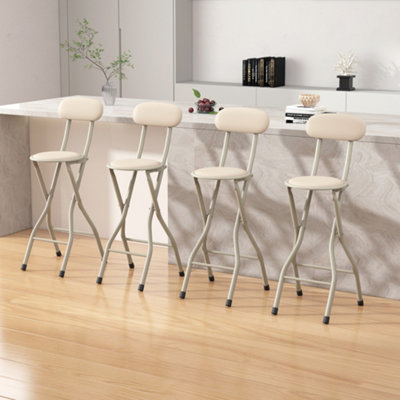 Mcc Direct Folding Breakfast Bar Stool Padded High Chair Set Of 4 Beige