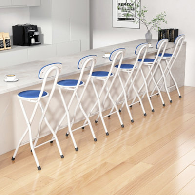 Mcc Direct Blue Folding Breakfast Bar Stool Padded High Chair Set Of Size 6