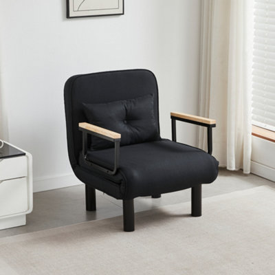 B&Q -  4 In 1 Folding Single Sofa Bed Convertible Lounge Sleeper Chair With Adjustable Backrest And Large Cushion Black